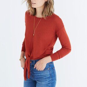 Madewell Tie-Front Sweater Soft Lightweight Rusty Torch